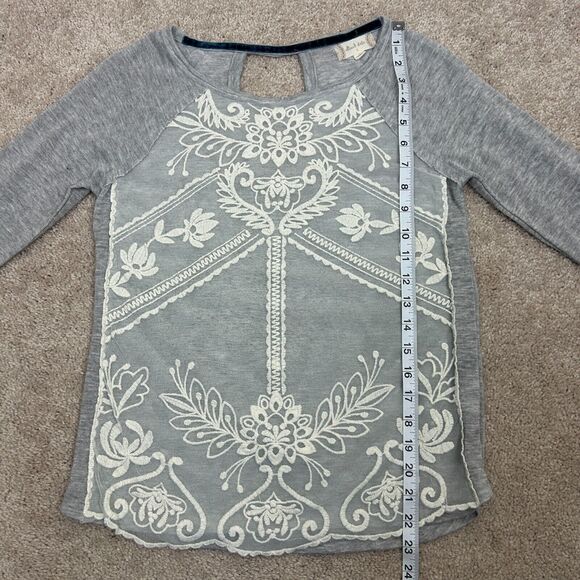 Altar'd State Top Womens Small Gray Ivory Mesh Embroidery Ruffle Boho Ladies - Picture 8 of 12